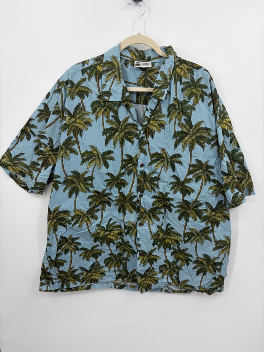 Aloha Republic Men's Tropical Hawaiian Button-Up Shirt blue palm tree‎ print 3XL